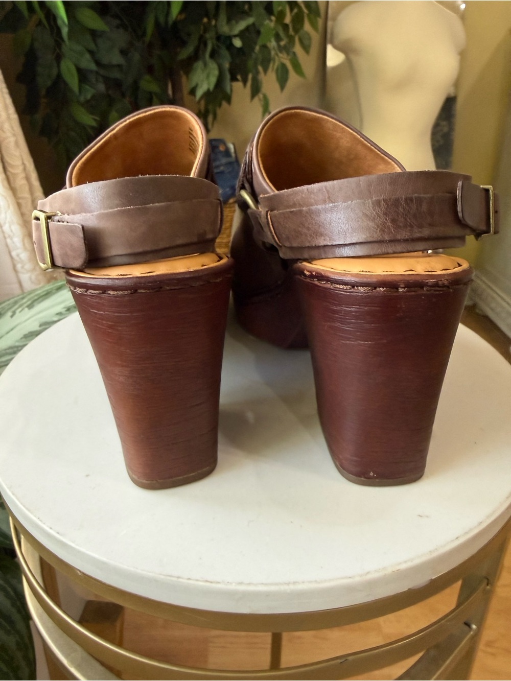 BORN Hudson Women’s 9M Brown Leather Platform Slingback Clogs Chunky Heel - Picture 3 of 16